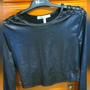 Women's NWT black glittered crop top Bcbgeneration long sleeve blouse